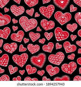 Seamless vector pattern from hand drawn doodle hearts. Can be printed and used as wrapping paper, wallpaper, textile, fabric, etc. Design for birthday, wedding, Valentine's Day, mother's day.