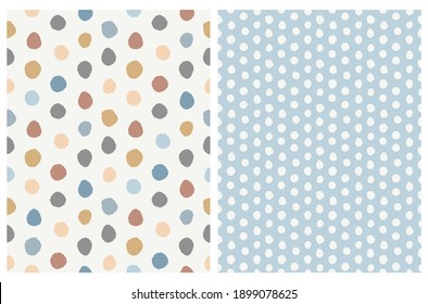 Seamless Vector Pattern with Hand Drawn Irreagular Dots Isolated on an Off- White and Pastel Blue Background. Dotted Print ideal for Fabric, Wrapping Paper, Textile. Simple Geometric Doodle Design.