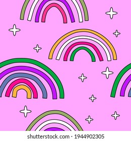 Seamless vector pattern with hand drawn rainbows. Trendy cute texture for fabric apparel textile, wallpaper, wrapping paper.