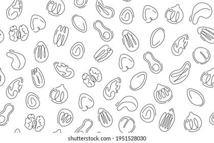  Seamless Vector Pattern with Hand drawn Various Nuts and Seeds. Can be used as packaging paper, print for magazine, card, or enother design in social media, interior decorating, shop advertising.