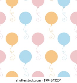 Seamless Vector Pattern With Hand Drawn Air Balloons Isolated On White Background. Cute Vintage Texture For Kids Room Decor, Fashion, Nursery Art, Wrapping Paper, Textile, Print, Fabric, Wallpaper.