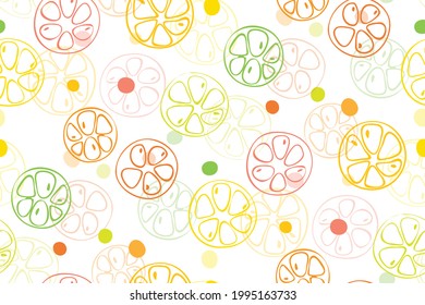 Seamless vector pattern with hand drawn citrus friuts