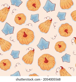 Seamless vector pattern, hand drawn orange pumpkin background isolated on white.