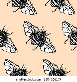 Seamless vector pattern with hand drawn beetles. Editable hand drawn Vector illustration. Perfect pictures for fabric, textile, clothing, wrapping paper, wallpaper