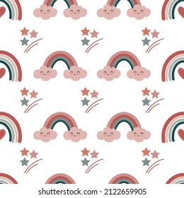 Seamless vector pattern with hand drawn rainbows Trendy baby texture for fabric textile wallpaper apparel wrapping