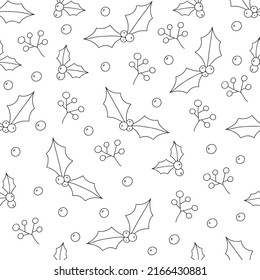 Seamless vector pattern with hand drawn holly berries on white background. Festive winter texture.