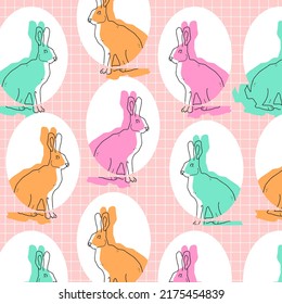 Seamless vector pattern with hand drawn rabbits.