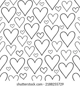 Seamless vector pattern with hand drawn outlined hearts on white background. Beautiful St. Valentine's Day texture.
