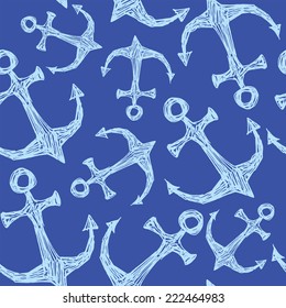 Seamless vector pattern - hand drawn sea anchor