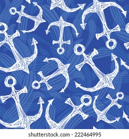 Seamless vector pattern - hand drawn sea anchor