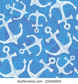 Seamless vector pattern - hand drawn sea anchor