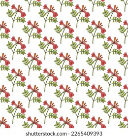Seamless vector pattern with hand drawn Trumpet vine (Campsis radicans), medicinal plant. Vector illustration