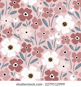 Seamless vector pattern with hand drawn vintage flowers. Perfect for textile, wallpaper or print design.