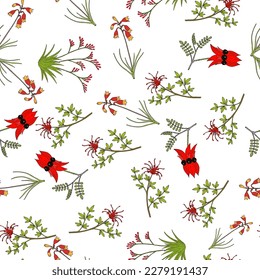 Seamless vector pattern with hand drawn native australian plants. Vector illustration