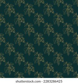 Seamless vector pattern with hand drawn southern catalpa, or cigartree (Catalpa bignonioides), ornamental and medicinal plant, Vector illustration