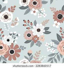 Seamless vector pattern with hand drawn vintage flowers. Perfect for textile, wallpaper or print design.