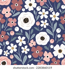 Seamless vector pattern with hand drawn vintage flowers. Perfect for textile, wallpaper or print design.