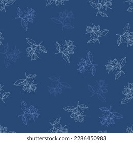 Seamless vector pattern with hand drawn eastern sweetshrub, or spice bush (calycanthus floridus), edible and medicinal plant.. Vector illustration