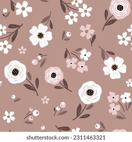 Seamless vector pattern with hand drawn vintage flowers. Perfect for textile, wallpaper or print design.