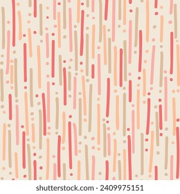 Seamless vector pattern with Hand drawn parallel dashed lines peach pink, textile, packaging