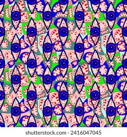 Seamless vector pattern with hand drawn colorful clouds and cells	

