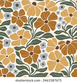 Patrón de Vector sin costuras con flores vintage dibujadas a mano. Perfecto para el diseño textil, de Fondo de pantalla o de impresión.