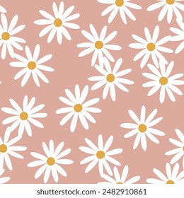 Seamless vector pattern with hand drawn daisy flowers. Cute minimal floral background. Perfect for textile, wallpaper or nursery print design.