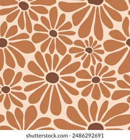 Seamless vector pattern with hand drawn groovy vintage flowers. Minimal floral arrangement. Perfect for textile, wallpaper or print design.