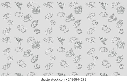 Seamless vector pattern with hand drawn doodle bakery products and pastries