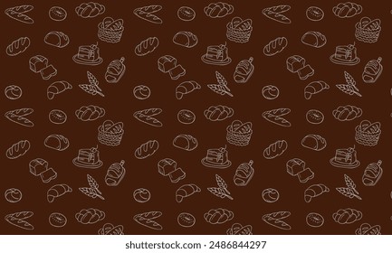 Seamless vector pattern with hand drawn doodle bakery products and pastries