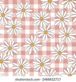 Seamless vector pattern with hand drawn daisy flowers. Cute minimal floral background. Perfect for textile, wallpaper or nursery print design.