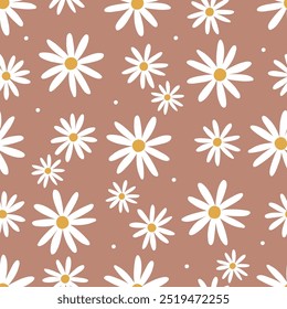 Seamless vector pattern with hand drawn daisy flowers. Cute minimal floral background. Perfect for textile, wallpaper or nursery print design.