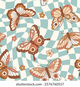 Seamless vector pattern with hand drawn boho butterfly. Retro romantic girly pattern. Perfect for textile, wallpaper or nursery print design. EPS10 vector file.
