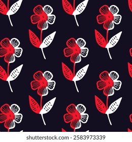 Seamless vector pattern with hand drawn floral ornament. Botanical design for textile, fabric, wallpaper, covers and other surfaces.