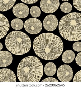 Seamless vector pattern of hand drawn seashells. Nautical design. Ocean pattern for textile, wallpaper and interior design. Summer print for background, textile, fabric