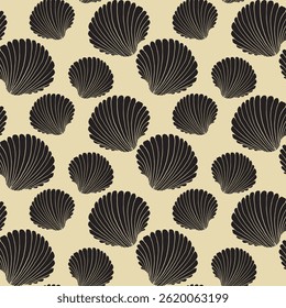 Seamless vector pattern of hand drawn seashells. Nautical design. Ocean pattern for textile, wallpaper and interior design. Summer print for background, textile, fabric