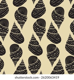 Seamless vector pattern of hand drawn seashells. Nautical design. Ocean pattern for textile, wallpaper and interior design. Summer print for background, textile, fabric