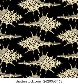 Seamless vector pattern of hand drawn seashells. Nautical design. Ocean pattern for textile, wallpaper and interior design. Summer print for background, textile, fabric