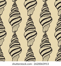Seamless vector pattern of hand drawn seashells. Nautical design. Ocean pattern for textile, wallpaper and interior design. Summer print for background, textile, fabric