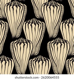 Seamless vector pattern of hand drawn seashells. Nautical design. Ocean pattern for textile, wallpaper and interior design. Summer print for background, textile, fabric