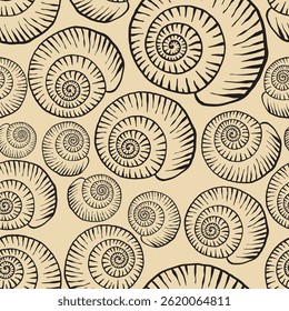 Seamless vector pattern of hand drawn seashells. Nautical design. Ocean pattern for textile, wallpaper and interior design. Summer print for background, textile, fabric