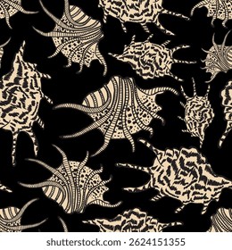 Seamless vector pattern of hand drawn seashells. Nautical design. Ocean pattern for textile, wallpaper and interior design. Summer print for background, textile, fabric