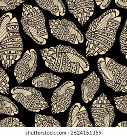 Seamless vector pattern of hand drawn seashells. Nautical design. Ocean pattern for textile, wallpaper and interior design. Summer print for background, textile, fabric