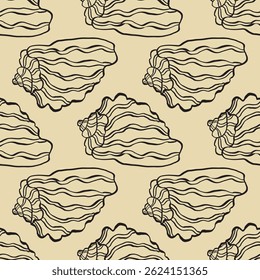 Seamless vector pattern of hand drawn seashells. Nautical design. Ocean pattern for textile, wallpaper and interior design. Summer print for background, textile, fabric