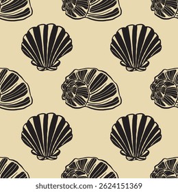Seamless vector pattern of hand drawn seashells. Nautical design. Ocean pattern for textile, wallpaper and interior design. Summer print for background, textile, fabric