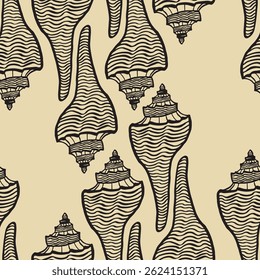 Seamless vector pattern of hand drawn seashells. Nautical design. Ocean pattern for textile, wallpaper and interior design. Summer print for background, textile, fabric