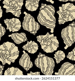 Seamless vector pattern of hand drawn seashells. Nautical design. Ocean pattern for textile, wallpaper and interior design. Summer print for background, textile, fabric