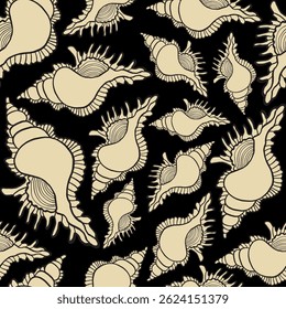 Seamless vector pattern of hand drawn seashells. Nautical design. Ocean pattern for textile, wallpaper and interior design. Summer print for background, textile, fabric