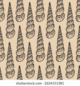 Seamless vector pattern of hand drawn seashells. Nautical design. Ocean pattern for textile, wallpaper and interior design. Summer print for background, textile, fabric