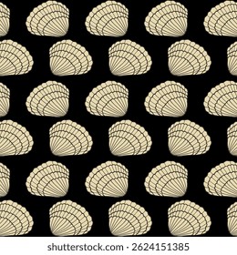 Seamless vector pattern of hand drawn seashells. Nautical design. Ocean pattern for textile, wallpaper and interior design. Summer print for background, textile, fabric